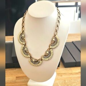 J.Crew Art Deco White Scallop, Fan. Rhinestone.Rare,Statement Necklace.